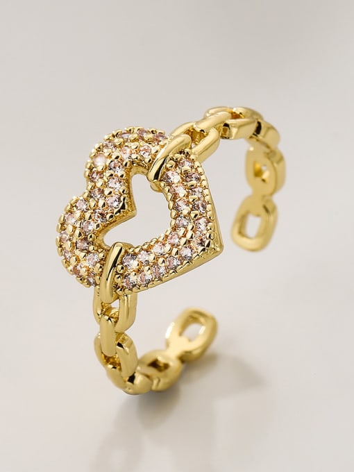 AOG Brass Cubic Zirconia Heart Hip Hop Band Ring 3