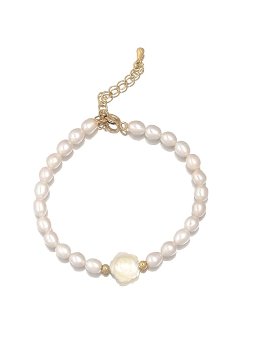 HYACINTH Brass Imitation Pearl Flower Minimalist Handmade Beaded Bracelet 3