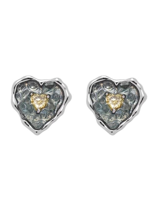 Yellow Zircon Style Brass Cubic Zirconia Heart Vintage Stud Earring