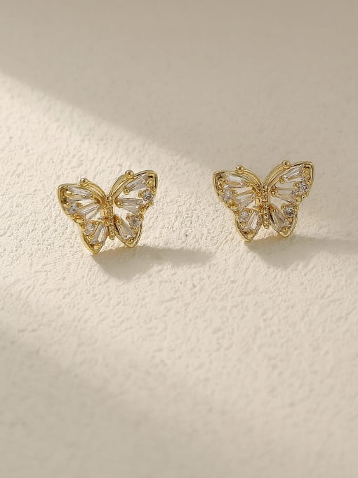 HYACINTH Brass Cubic Zirconia Butterfly Vintage Stud Trend Korean Fashion Earring 2