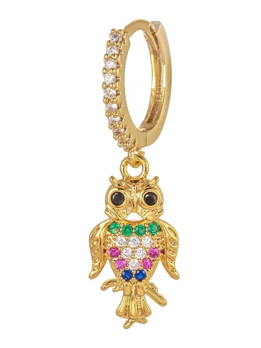698 gold Brass Cubic Zirconia Owl Cute Huggie Earring