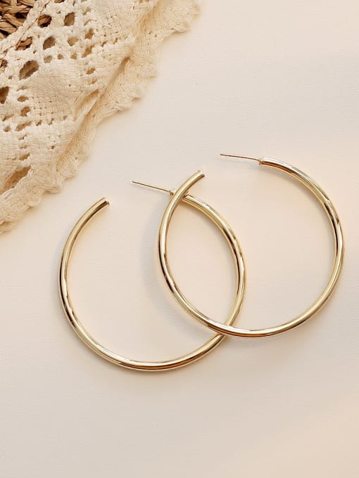 14K  gold Copper Hollow Round Minimalist Hoop Trend Korean Fashion Earring