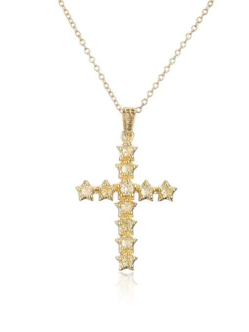 21673 Brass Cubic Zirconia Cross Vintage Regligious Necklace