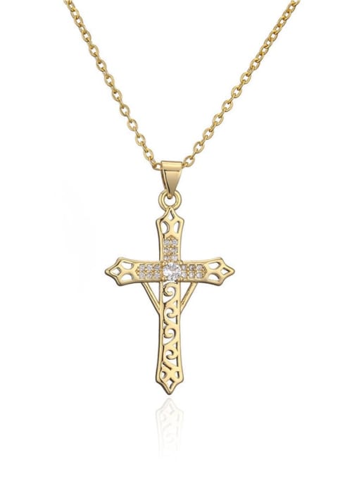 20705 Brass Cubic Zirconia Cross Vintage Regligious Necklace