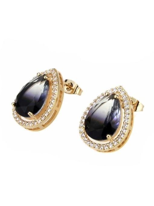 White black gradient Brass Water Drop Cubic Zirconia  Luxury Stud Earring