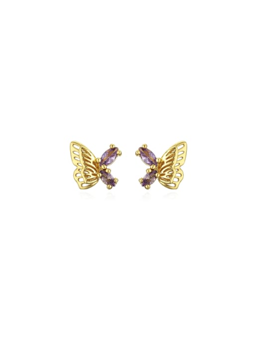 AOG Brass Cubic Zirconia Butterfly Dainty Stud Earring 0