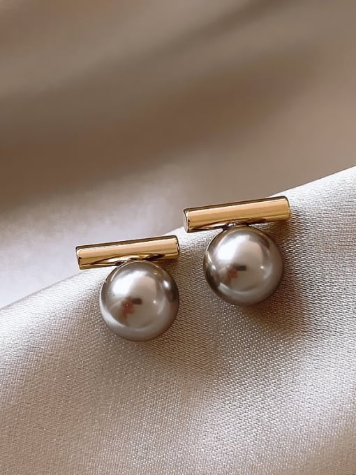YOUH Brass Imitation Pearl Geometric Dainty Stud Earring 2