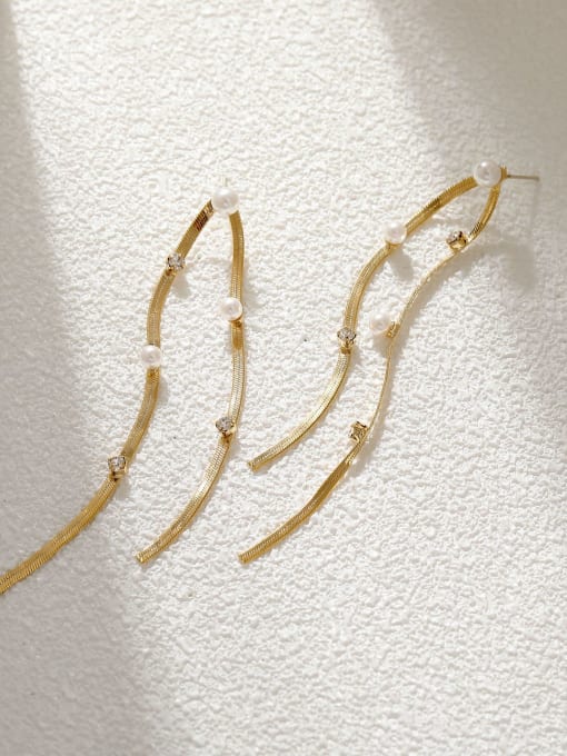 HYACINTH Brass Imitation Pearl Tassel Vintage Threader Earring 0