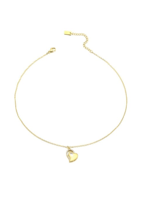 Golden Love Style Titanium Steel Cubic Zirconia Heart Minimalist Necklace