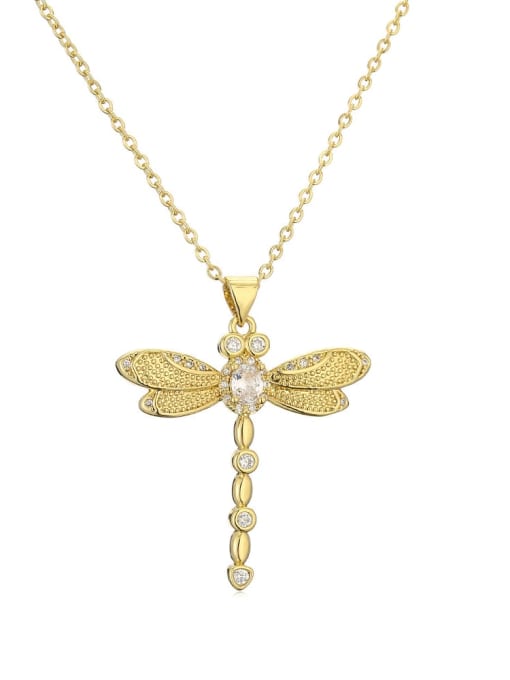 22859 Brass Cubic Zirconia Dragonfly Cute Necklace