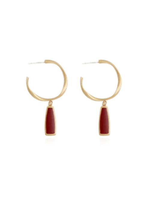 Vintage sand golden red Brass Enamel Geometric Vintage Huggie Earring