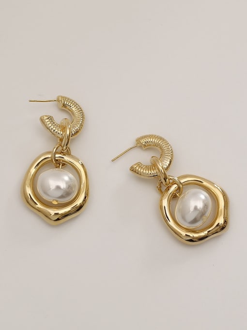 HYACINTH Brass Imitation Pearl Geometric Vintage Drop Trend Korean Fashion Earring 4