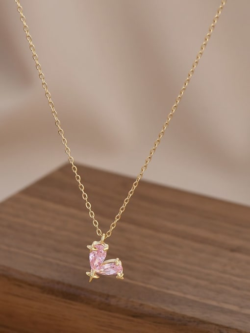 Gold XL62730 Brass Cubic Zirconia Heart Dainty Necklace