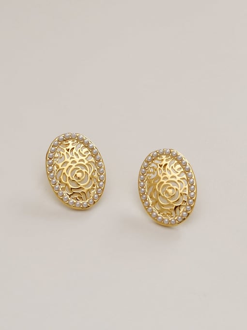 HYACINTH Brass Imitation Pearl Flower Minimalist Stud Trend Korean Fashion Earring 0