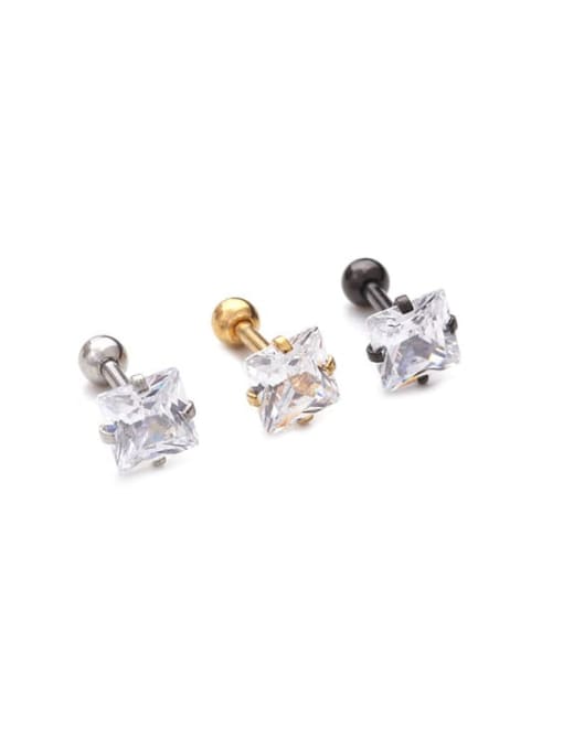 HISON Brass  steel Cubic Zirconia Geometric Minimalist Stud Earring 4