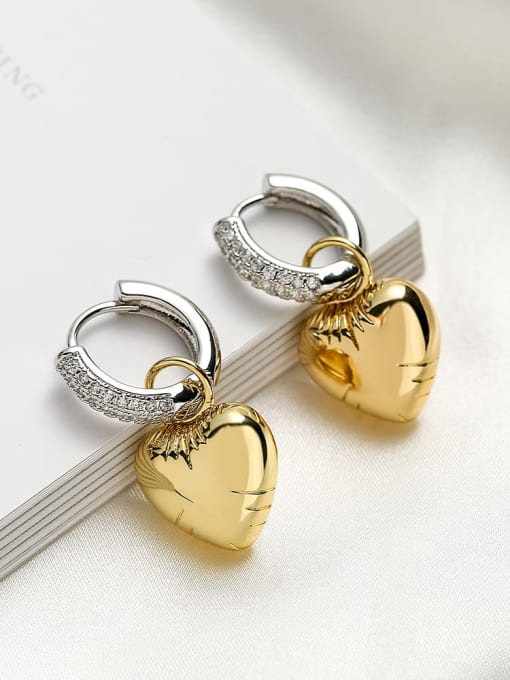 44060 Brass Cubic Zirconia Heart  Dainty Earring