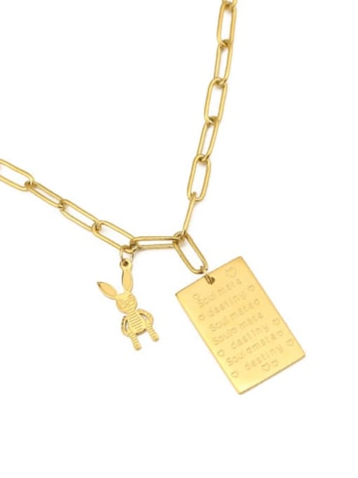 ACCA Titanium English square tag Personality  rabbit  Hip Hop Long Strand Necklace 3