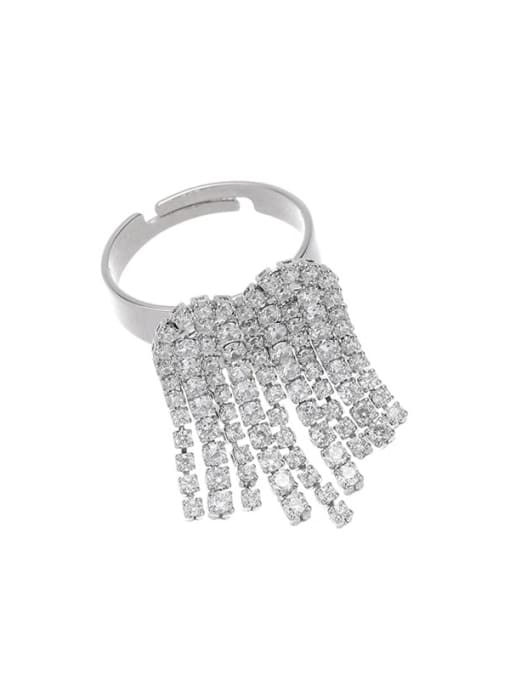 Platinum with matching earrings Brass Cubic Zirconia Tassel Luxury Band Ring