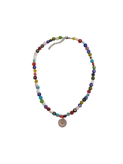 ZRUI Alloy Resin Flower Trend Beaded Necklace