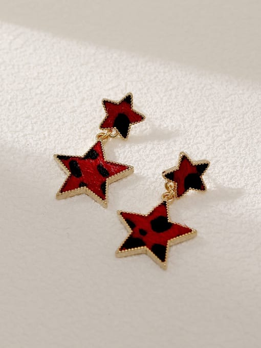 14k Gold Red Brass Star Vintage Drop Earring