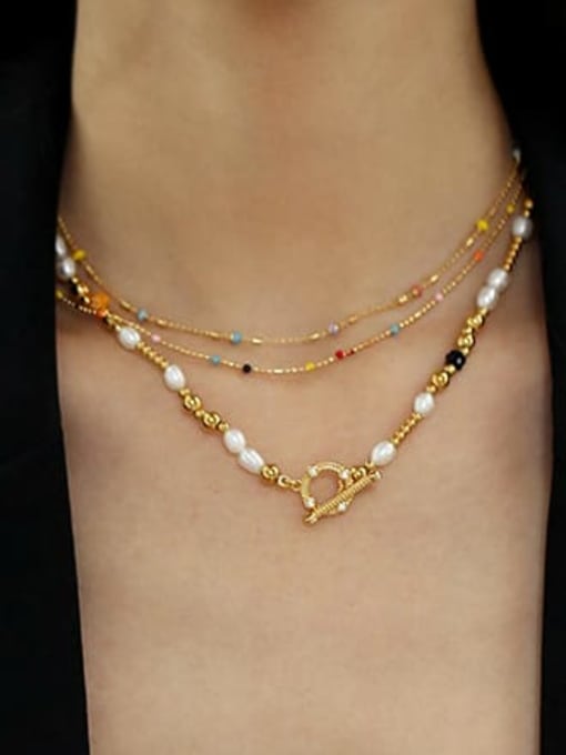 ACCA Brass Freshwater Pearl Irregular Minimalist Beaded Necklace 2