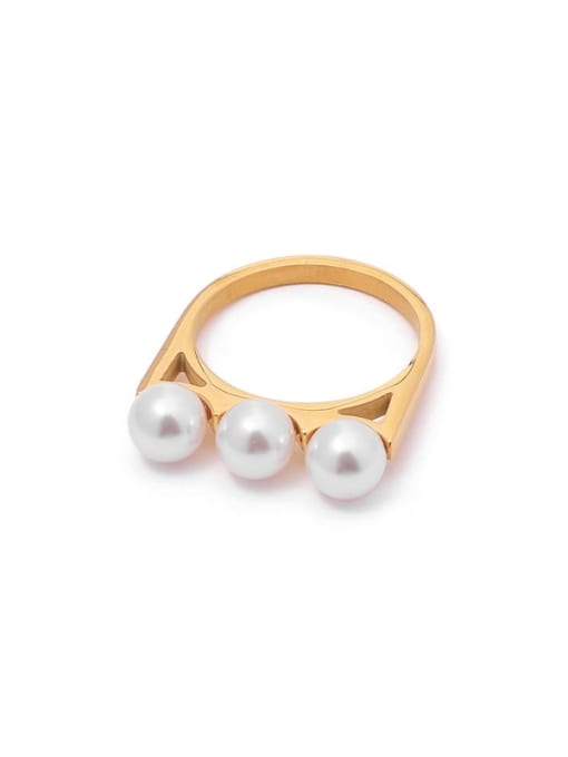ACCA Brass Imitation Pearl Geometric Vintage Band Ring