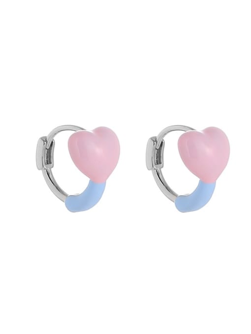 Pink Heart Ear Buckle Brass Enamel Heart Minimalist Huggie Earring