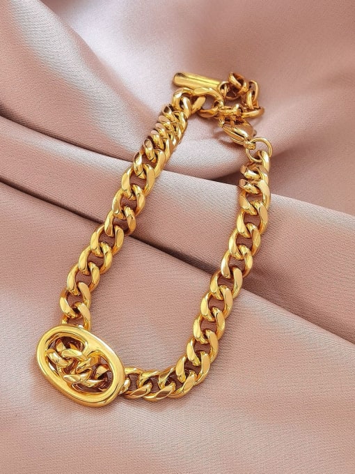 18k gold Brass Geometric Hip Hop Hollow Chain Link Bracelet