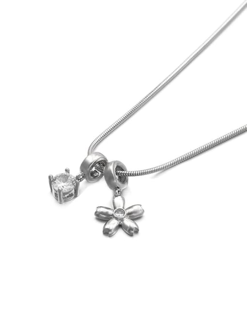 45CM Titanium Steel Brass Cubic Zirconia Flower Minimalist Necklace