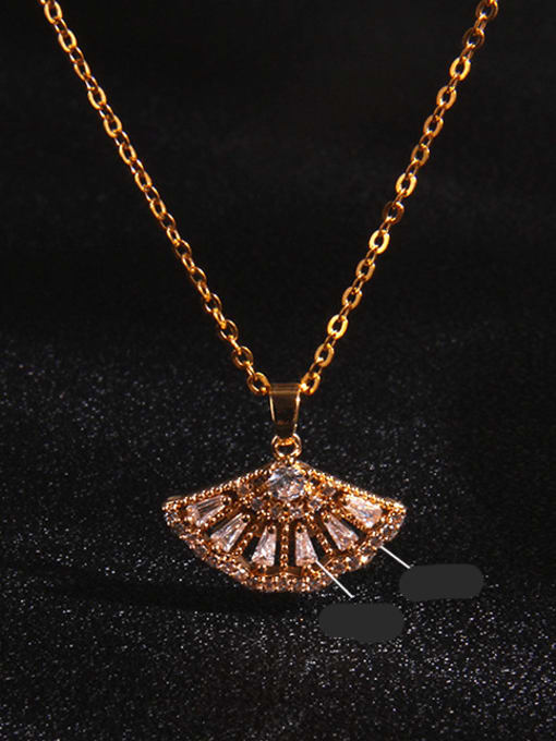 Fan (type A) a089 Copper Cubic Zirconia Key Trend Fan Pendant Necklace