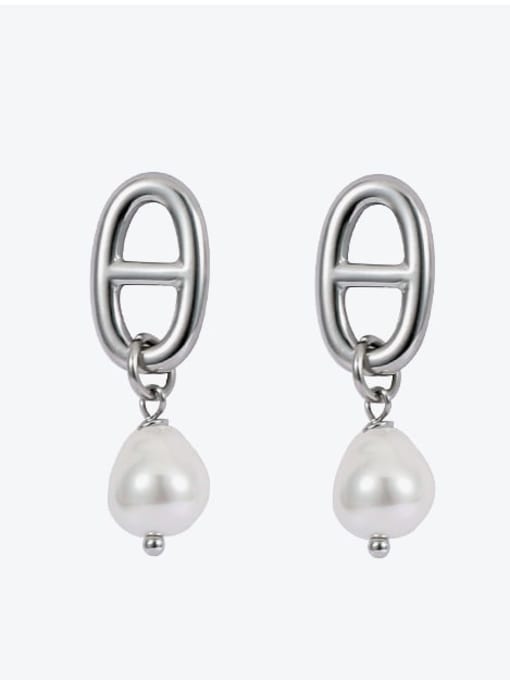 TINGS Titanium Steel Imitation Pearl Geometric Minimalist Drop Earring 2