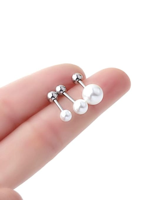 HISON Stainless steel Imitation Pearl Geometric Minimalist Single Earring 4