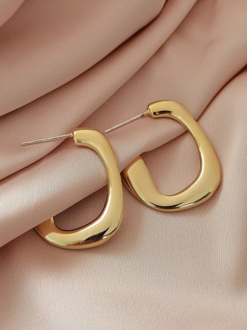 14k Gold Brass Smooth Geometric Vintage Huggie Earring