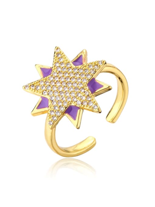 11662 Brass Cubic Zirconia Five-Pointed Star Vintage Band Ring