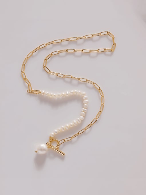 14k gold Brass Freshwater Pearl Geometric Minimalist Necklace