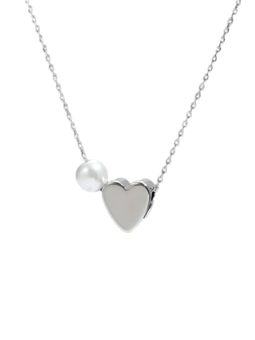 YOUH Brass Imitation Pearl Heart Dainty Necklace 0