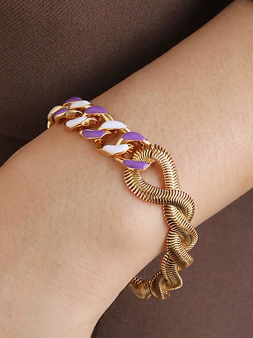 Purple white drop oil Bracelet Brass Enamel Geometric Minimalist Link Bracelet