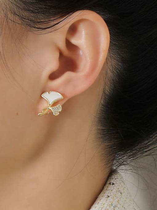 HYACINTH Brass Cubic Zirconia Enamel Leaf Vintage Clip Earring 1