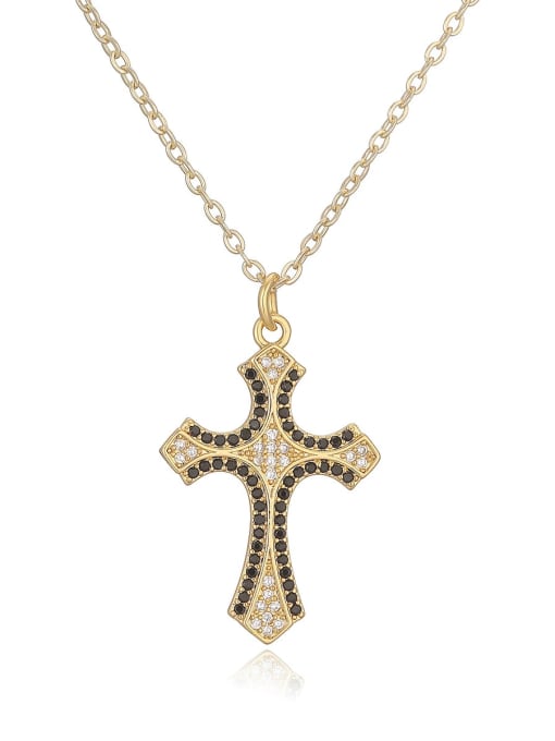 24559 Brass Cubic Zirconia Cross Trend Regligious Necklace