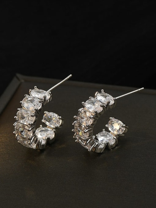 ed67570 platinum Brass Cubic Zirconia Geometric Minimalist Stud Earring