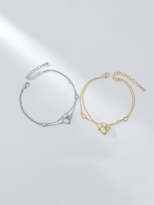YOUH Brass Heart Minimalist Strand Double Layer Chain Bracelet 1