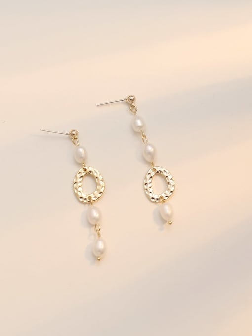 14K gold Copper Freshwater Pearl Geometric Minimalist Drop Trend Korean Fashion Earring
