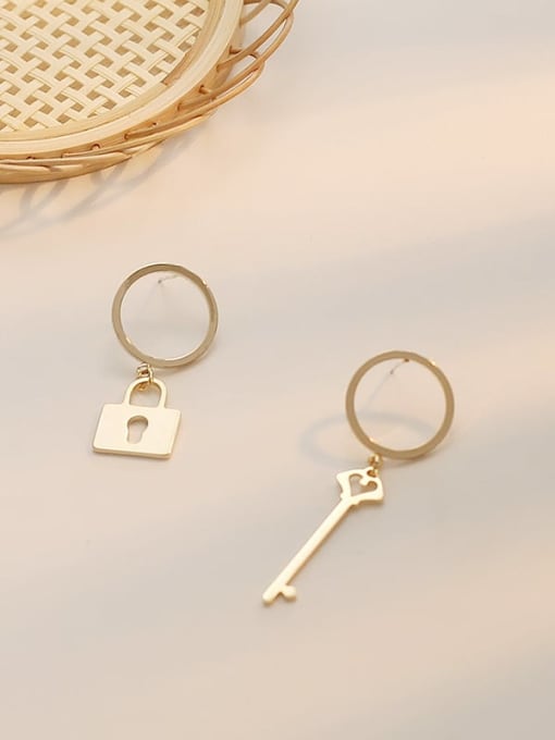 HYACINTH Copper Minimalist Asymmetric key lock Drop Trend Korean Fashion Earring 2