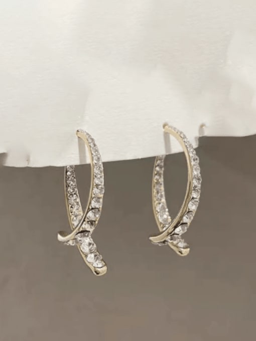 Gold front and back staggered line Brass Rhinestone Irregular Trend Staggered Line  Stud Earring