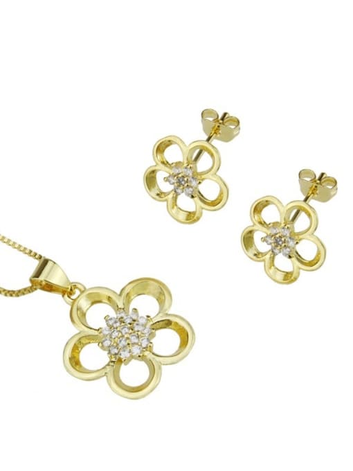 renchi Brass Cubic Zirconia Dainty Flower  Earring and Necklace Set 0