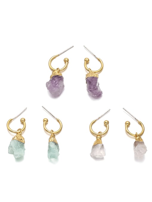 Five Color Brass Irregular Natural Stone  Bohemia Stud Earring 0