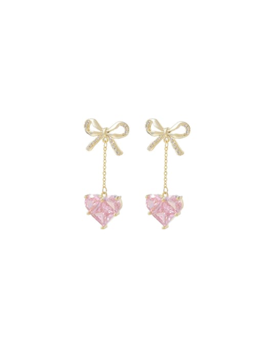 YOUH Brass Cubic Zirconia Pink Heart Dainty Drop Earring 0