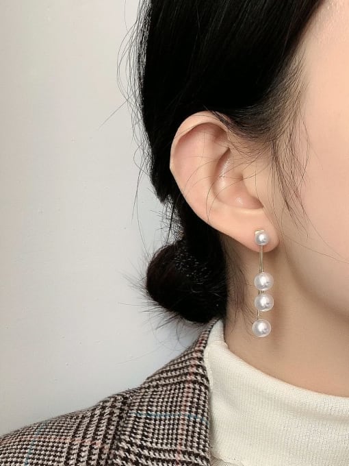 HYACINTH Copper Imitation Pearl Geometric Minimalist Threader Trend Korean Fashion Earring 1