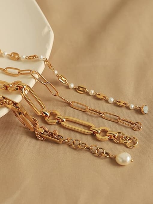 ACCA Brass Imitation Pearl Geometric Vintage Strand Bracelet 3