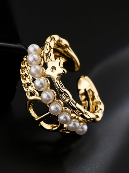 AOG Brass Imitation Pearl Geometric Vintage Stackable Ring 1
